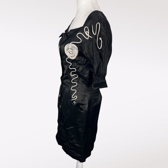 Vintage Italian Black Puff Sleeve Mini Dress Small - Picture 4 of 10